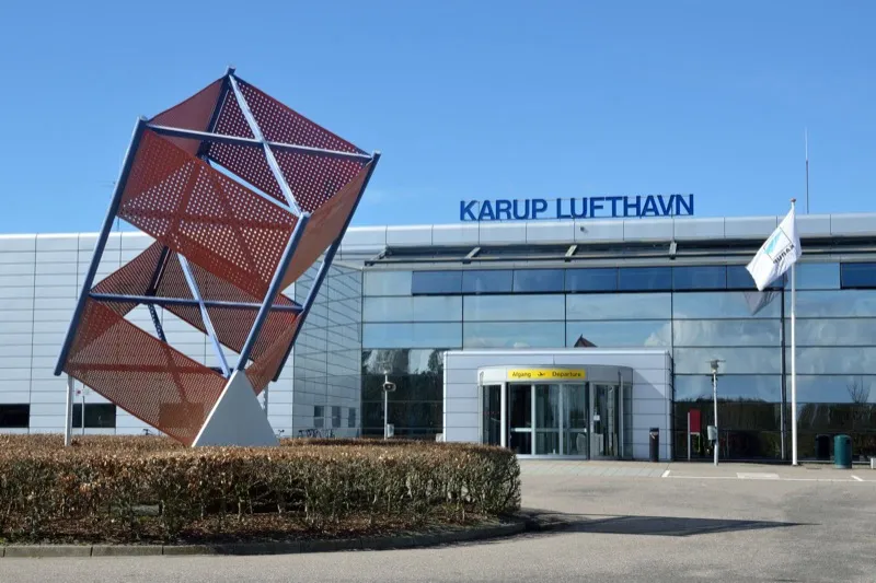 Karup Lufthavn airport terminal building with sculpture